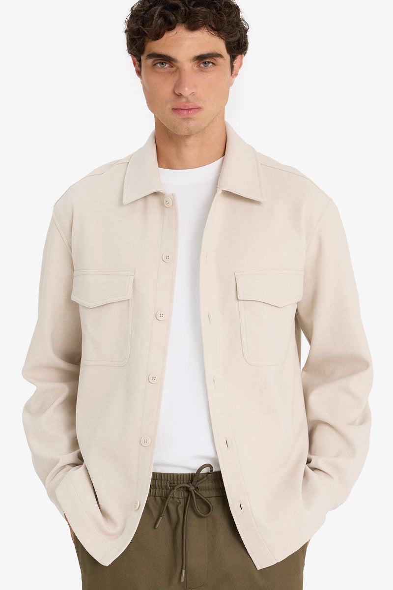 DeFacto Beige Man Regular Fit Buttoned Shirt Jacket Casual - Image 1
