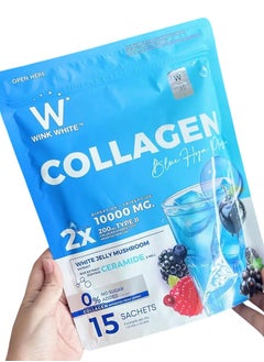 Wink White Wink White Collagen+ Blue Hya Drink Mix - 15 Sachets | 10,000mg Marine Collagen with Ceramide & Mushroom Extract | Sugar-Free Beauty Supplement  - Image 1