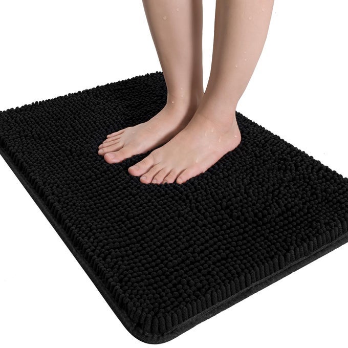 LUXURY BATHROOM RUG SHAGGY BATH MAT 24 X 36 INCH WASHABLE NON SLIP BATH RUGS FOR BATHROOM SHOWER SOFT PLUSH CHENILLE ABSORBENT CARPETS MATS BLACK