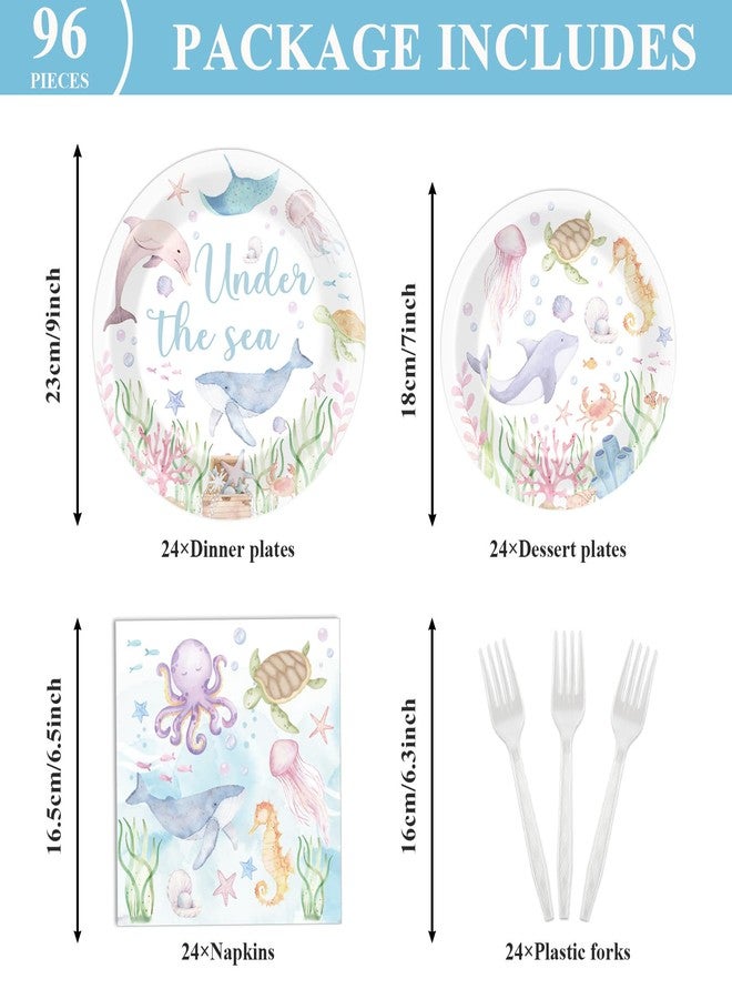 ojustbeok 96 Pcs Under the Sea Party Decorations Ocean Plates and Napkins Sea Turtle Theme Tableware Set Decor Party Supplies for Birthday Wedding Baby Shower Sea Animal Party Favors for 24 Guests - Image 2