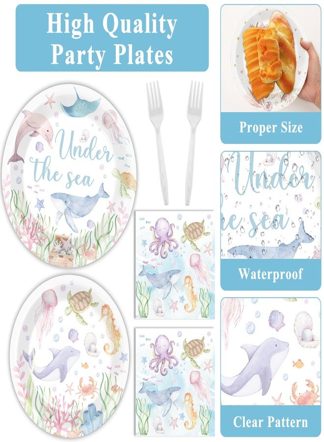 ojustbeok 96 Pcs Under the Sea Party Decorations Ocean Plates and Napkins Sea Turtle Theme Tableware Set Decor Party Supplies for Birthday Wedding Baby Shower Sea Animal Party Favors for 24 Guests - Image 3