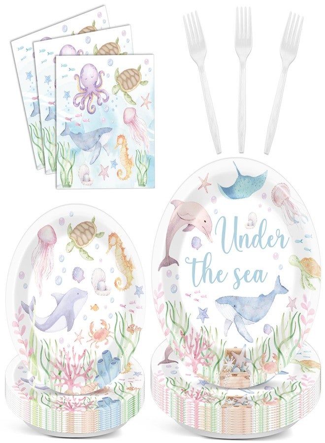 ojustbeok 96 Pcs Under the Sea Party Decorations Ocean Plates and Napkins Sea Turtle Theme Tableware Set Decor Party Supplies for Birthday Wedding Baby Shower Sea Animal Party Favors for 24 Guests - Image 1