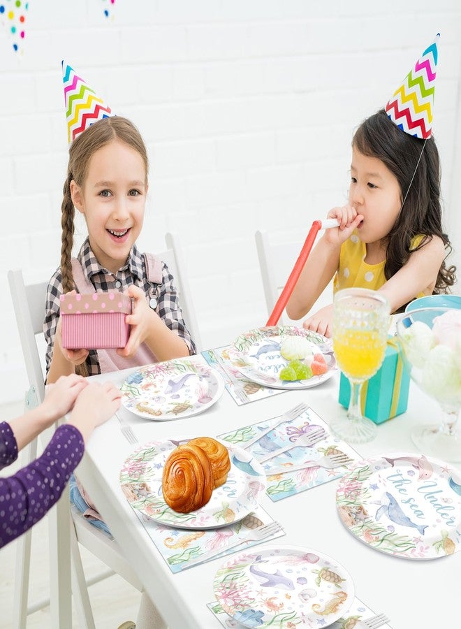 ojustbeok 96 Pcs Under the Sea Party Decorations Ocean Plates and Napkins Sea Turtle Theme Tableware Set Decor Party Supplies for Birthday Wedding Baby Shower Sea Animal Party Favors for 24 Guests - Image 5