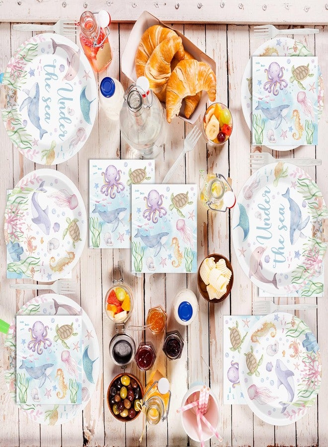 ojustbeok 96 Pcs Under the Sea Party Decorations Ocean Plates and Napkins Sea Turtle Theme Tableware Set Decor Party Supplies for Birthday Wedding Baby Shower Sea Animal Party Favors for 24 Guests - Image 4
