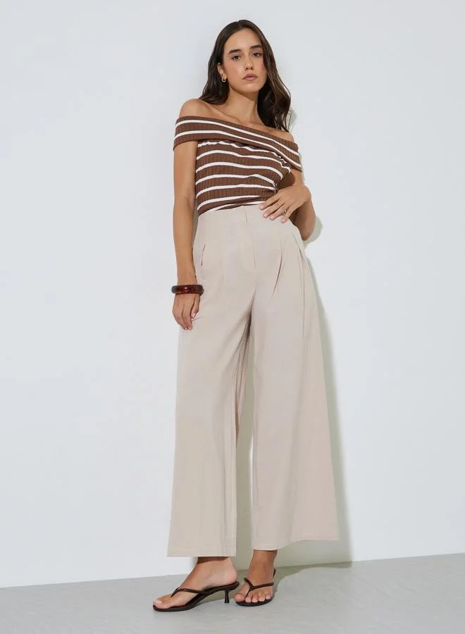 Beige Wide-Leg Trousers