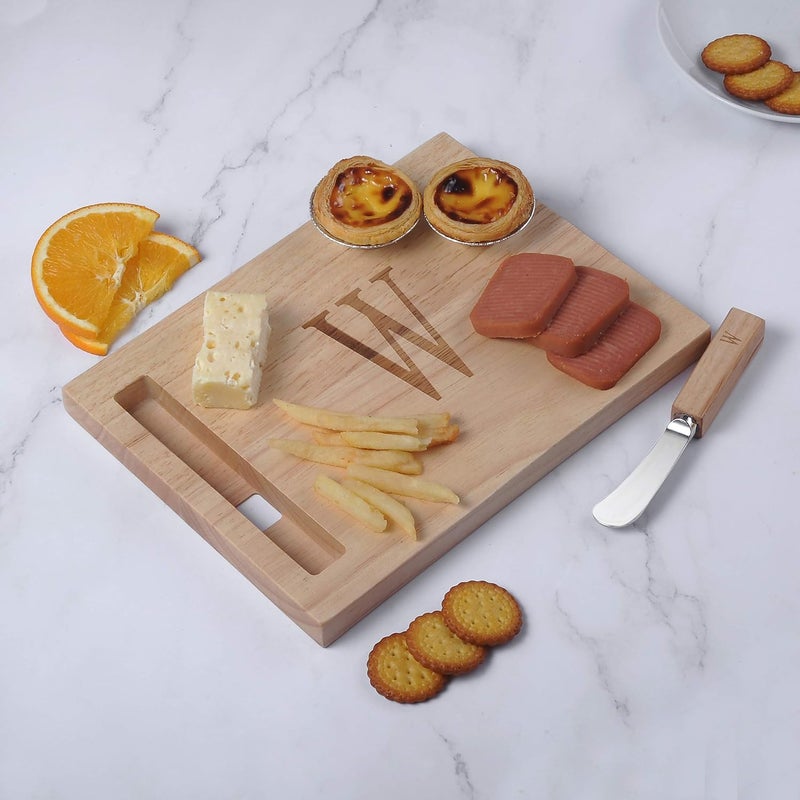 Miicol Wood Charcuterie Board, Monogram Cheese Board 10 Inch, Personalized Initial Cutting Board with Spreader, Unique Housewarming Gift, Ideal for Kitchen, Home, Letter W - Image 4