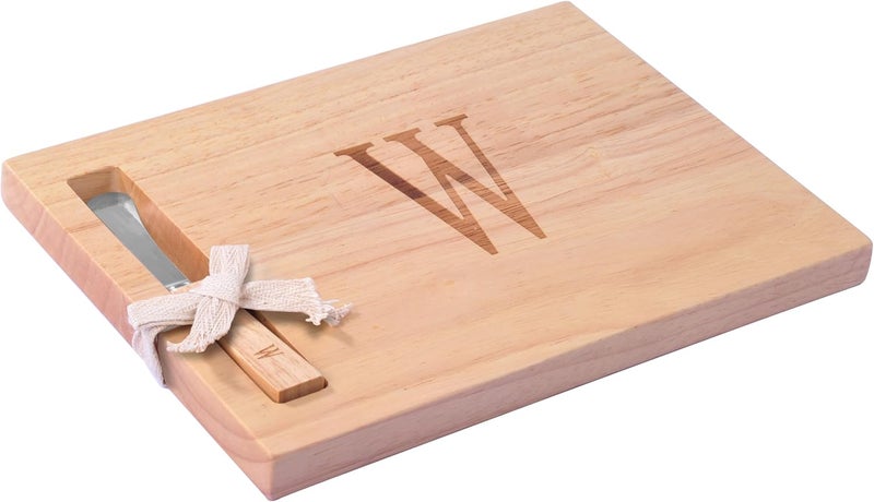 Miicol Wood Charcuterie Board, Monogram Cheese Board 10 Inch, Personalized Initial Cutting Board with Spreader, Unique Housewarming Gift, Ideal for Kitchen, Home, Letter W - Image 1