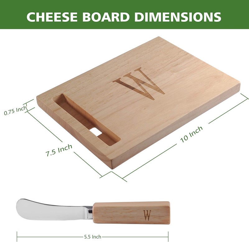 Miicol Wood Charcuterie Board, Monogram Cheese Board 10 Inch, Personalized Initial Cutting Board with Spreader, Unique Housewarming Gift, Ideal for Kitchen, Home, Letter W - Image 2