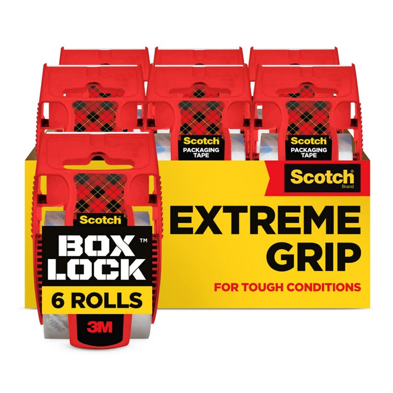 Scotch Box Lock Packaging Tape, 6 Rolls with Dispenser, 1.88 in x 800 in, Extreme Grip Packing, Shipping and Mailing Tape, Sticks Instantly to Any Box - Image 1