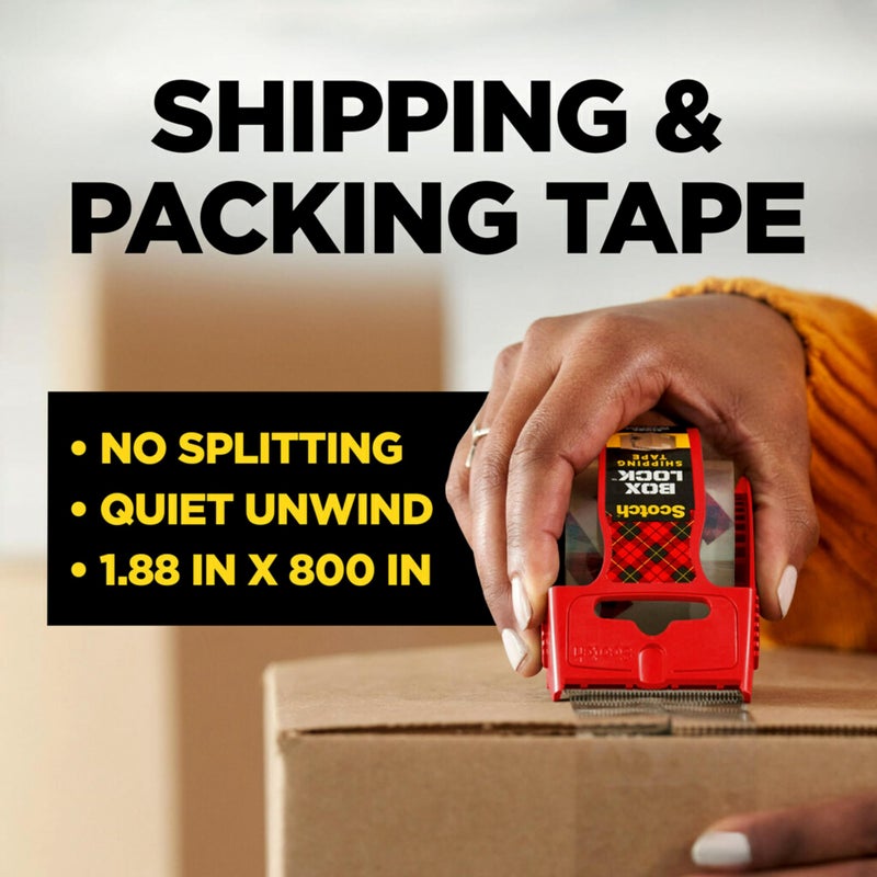 Scotch Box Lock Packaging Tape, 6 Rolls with Dispenser, 1.88 in x 800 in, Extreme Grip Packing, Shipping and Mailing Tape, Sticks Instantly to Any Box - Image 2