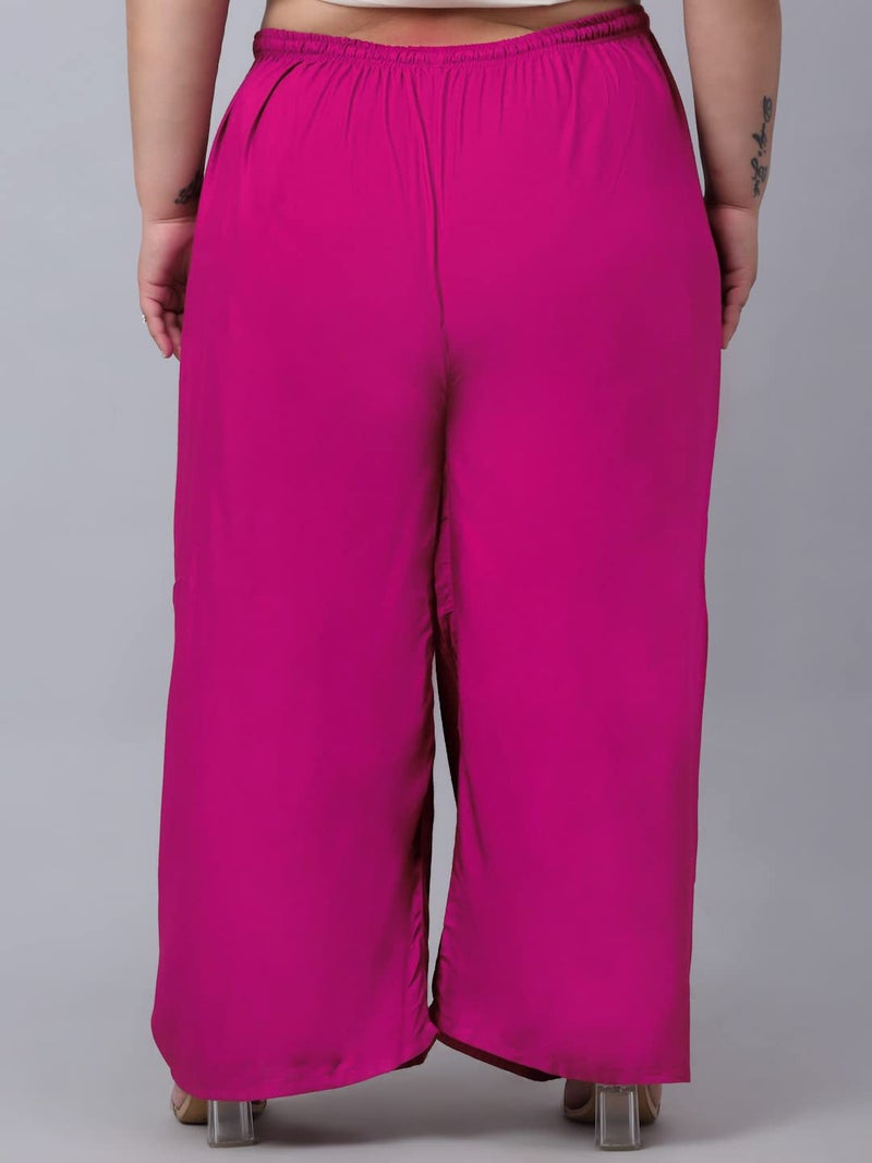 TREND LEVEL Plus Size Rayon Solid Relaxed Loose Fit Palazzo for Women's and Girls (10XL, Pink) - Image 3