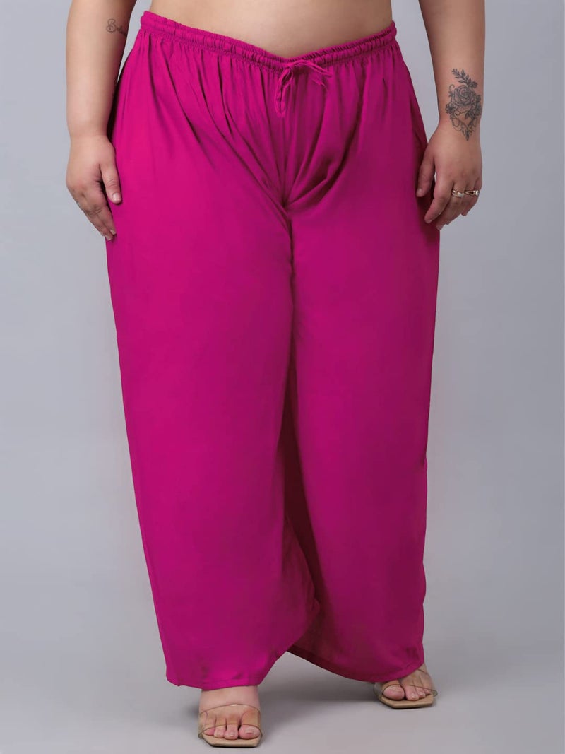 TREND LEVEL Plus Size Rayon Solid Relaxed Loose Fit Palazzo for Women's and Girls (10XL, Pink) - Image 2