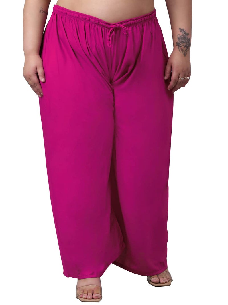 TREND LEVEL Plus Size Rayon Solid Relaxed Loose Fit Palazzo for Women's and Girls (10XL, Pink) - Image 1