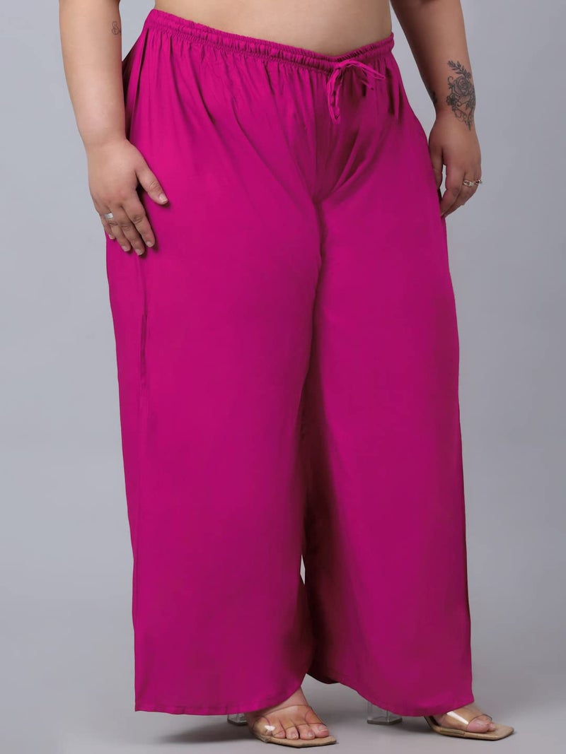 TREND LEVEL Plus Size Rayon Solid Relaxed Loose Fit Palazzo for Women's and Girls (10XL, Pink) - Image 4