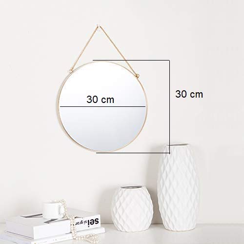ARTINCO Glass Decorative Round Hanging Vintage Wall Mirror For Hanging Home Decor 30 Cm, Framed, Gold - Image 4