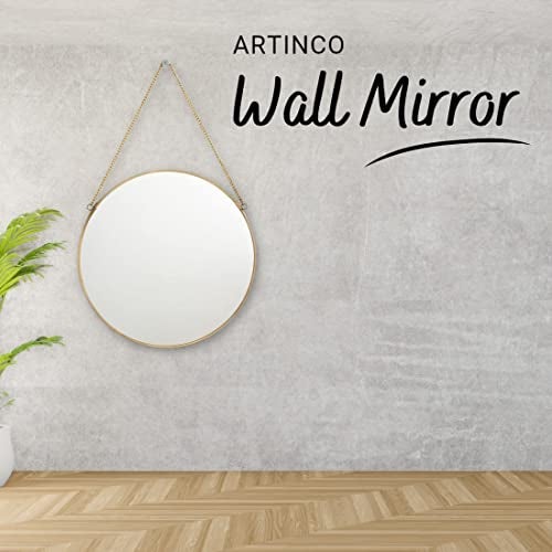 ARTINCO Glass Decorative Round Hanging Vintage Wall Mirror For Hanging Home Decor 30 Cm, Framed, Gold - Image 3