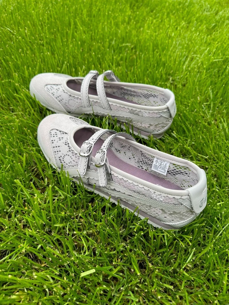 ON Women's Ballet-Style Mary Jane Casual Shoes with Glitter Detail, Low Heel, Leather Upper, Lightweight Round Toe, Buckle Closure - Image 1