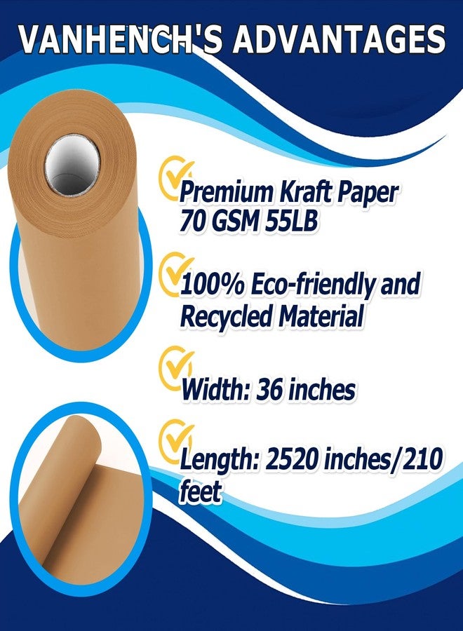 Vanhench 36"x 2520" (210') Brown Wrapping Paper Roll for Bulletin Board Paper, Kraft Paper, Thanksgiving Christmas Gift Art Craft Bouquet Flower Poster Packing Shipping Moving Supplies, 70GSM 50LB - Image 2