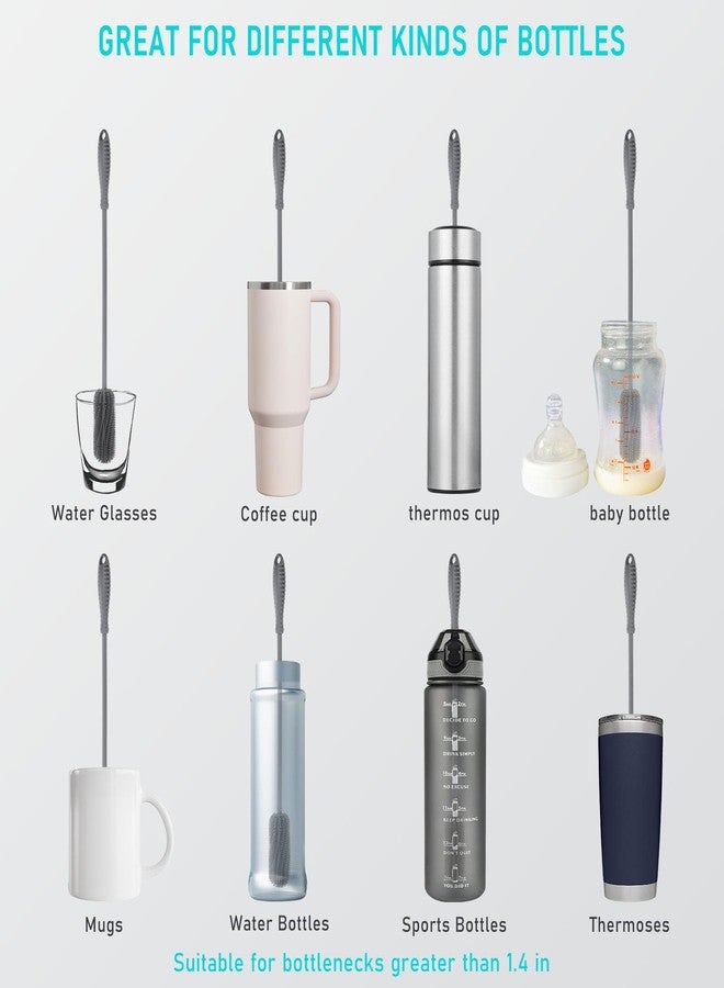 ddLUCK 15.7" Silicone Bottle Brush, ddLUCK Water Bottle Cleaner Brush for Stanley, Hydroflasks, Glass, Thermos Sports Bottle, Vase and Glassware, Bottle Brush Cleaner for Small Narrow Neck Containers (Gray) - Image 2