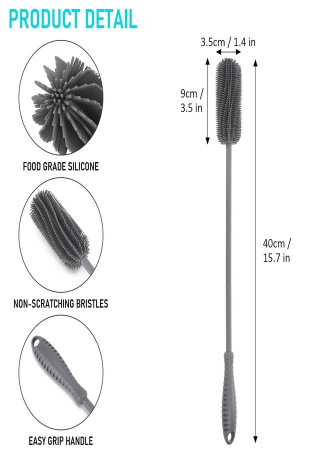 ddLUCK 15.7" Silicone Bottle Brush, ddLUCK Water Bottle Cleaner Brush for Stanley, Hydroflasks, Glass, Thermos Sports Bottle, Vase and Glassware, Bottle Brush Cleaner for Small Narrow Neck Containers (Gray) - Image 3