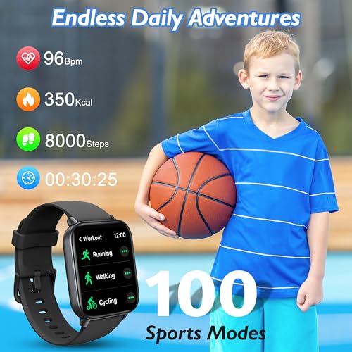 KALINCO Kids Smart Watch, Fitness Tracker No Phone Need, IP68 Waterproof Swimming Smartwatch, 1.8'' Fitness Activity Tracker Watch 100 Sports Modes, Alarm, HR & Sleep Monitor Pedometer for 7+ Boys Girls Teens - Image 3