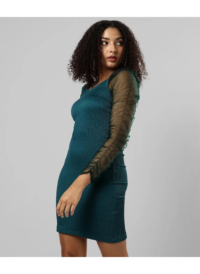 Campus Sutra Women's Solid Green Regular Fit Dress