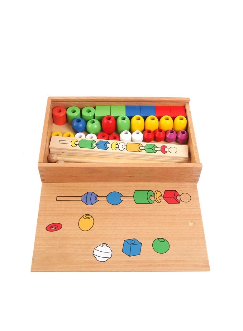 M MIAOYAN Montessori teaching aids three-body six-color wooden large wooden beads early education educational children's toys enlightenment wooden beads Montessori - Image 1