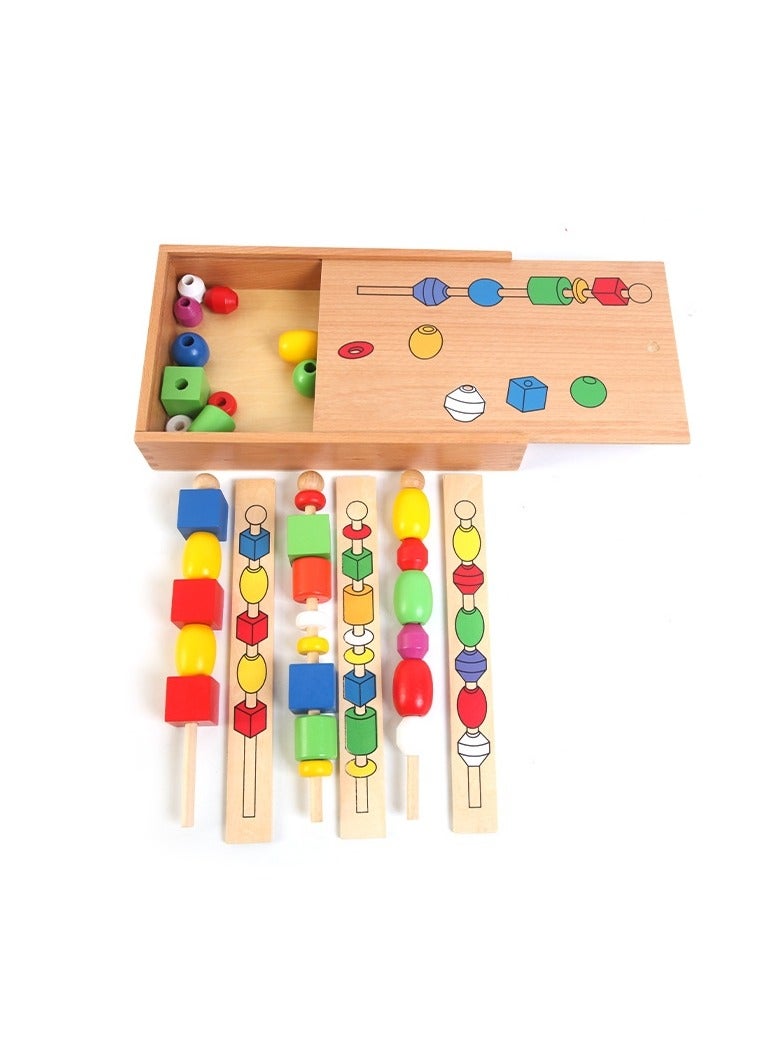 M MIAOYAN Montessori teaching aids three-body six-color wooden large wooden beads early education educational children's toys enlightenment wooden beads Montessori - Image 3