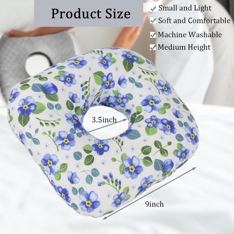 Wuronsa Ear Piercing Pillow for Side Sleepers, Pillow with an Ear Hole for CNH and Ear Pain Ear Inflammation Pressure Sores, O-Shaped Side Sleeping Pillow, Ear Guard Pillow (Blue Flowers) - Image 4