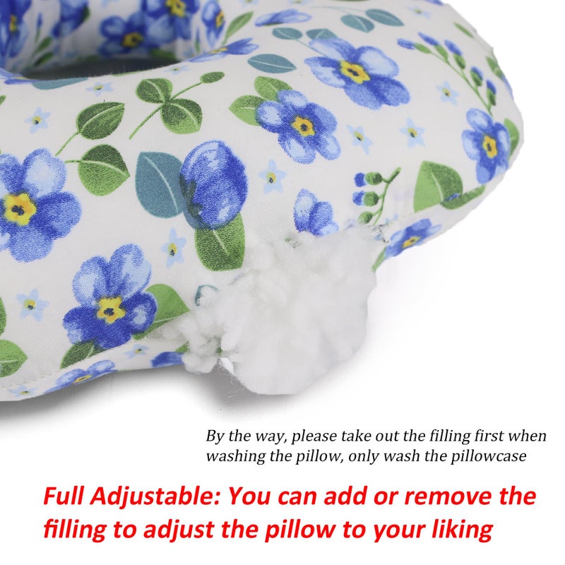 Wuronsa Ear Piercing Pillow for Side Sleepers, Pillow with an Ear Hole for CNH and Ear Pain Ear Inflammation Pressure Sores, O-Shaped Side Sleeping Pillow, Ear Guard Pillow (Blue Flowers) - Image 5