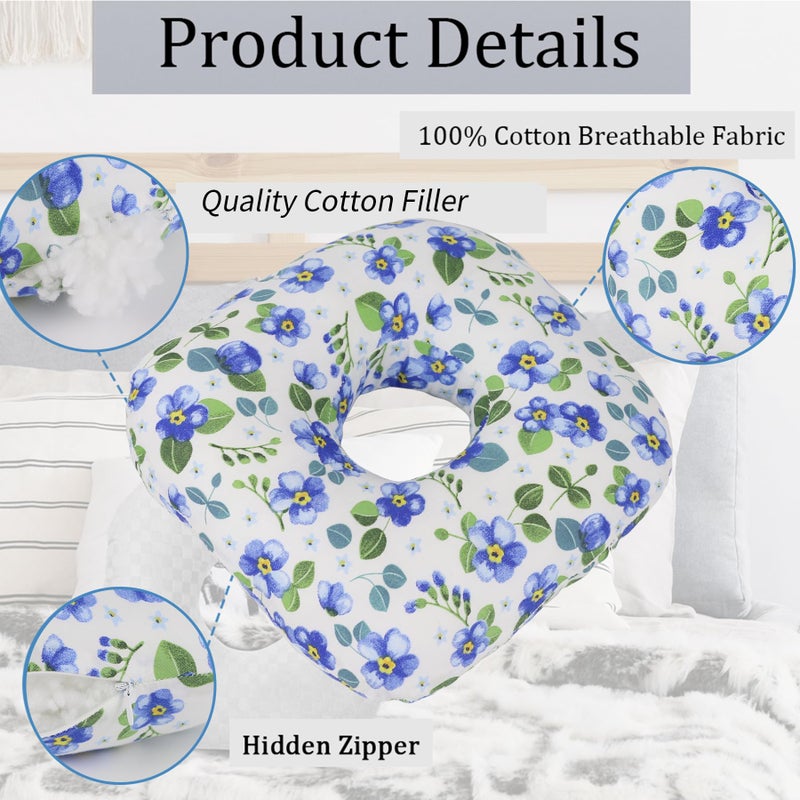 Wuronsa Ear Piercing Pillow for Side Sleepers, Pillow with an Ear Hole for CNH and Ear Pain Ear Inflammation Pressure Sores, O-Shaped Side Sleeping Pillow, Ear Guard Pillow (Blue Flowers) - Image 3