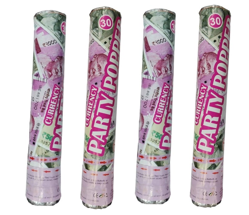 MOREL PARTY POPPERS| CONFETTI PARTY POPPERS FOR BIRTHDAY/BACHELOR/ANNIVERSARY/THEME PARTY & MANY SPECIAL CELEBRATION (4PC PACKING, 12 INCH PARTY POPPER, PARTY POPPER) (CURRENCY POPPER) 