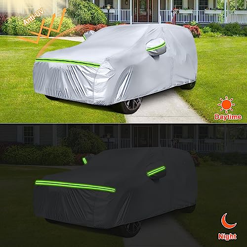 SPORTULI Waterproof Car Covers Replace for 2012-2025 Nissan Pathfinder, 6 Layers Silver All Weather Custom-fit Car Cover with Zipper Door & Windproof Bands for Snow Rain Dust Hail Protection - Image 4