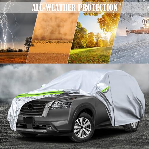 SPORTULI Waterproof Car Covers Replace for 2012-2025 Nissan Pathfinder, 6 Layers Silver All Weather Custom-fit Car Cover with Zipper Door & Windproof Bands for Snow Rain Dust Hail Protection - Image 5