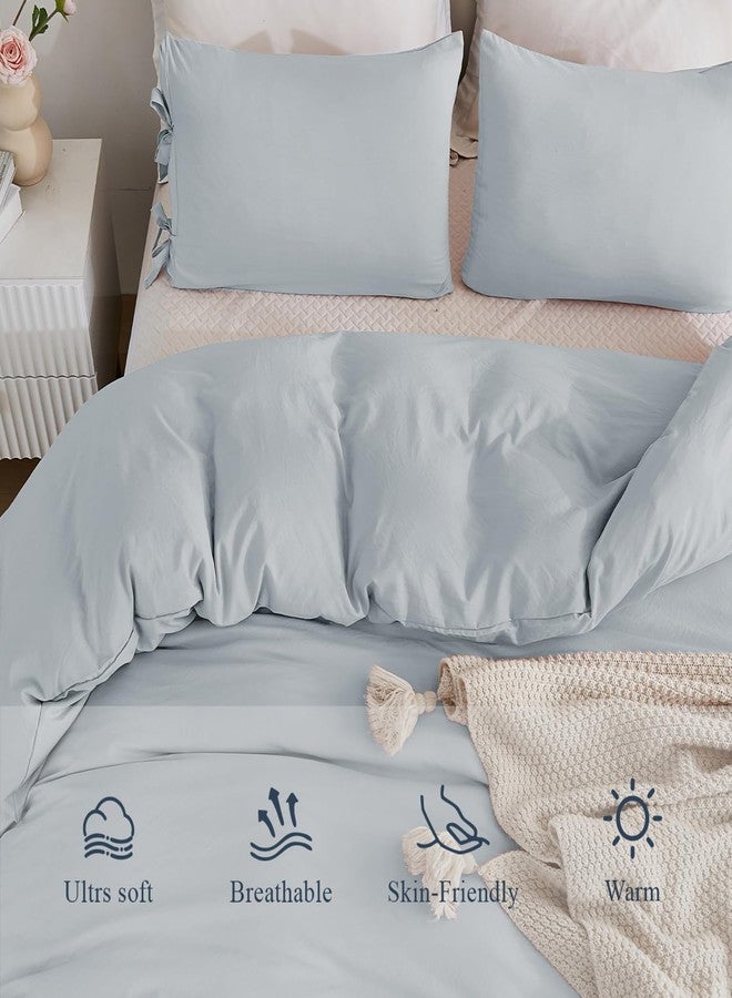 annadaif Cornflower Blue Cover Queen Size, 3 Pieces Soft Washed Microfiber Duvet Cover Set, Comforter Cover with Bowknot Bow Tie (1 Duvet Cover 90x90 Inch, 2 Pillowcases) Easy Care Bedding Set - Image 3