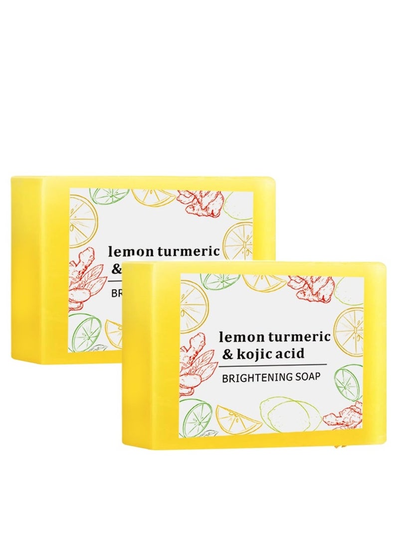 Generic 2 PCS Scentric Glow Turmeric Kojic Soap, Lemon Turmeric & Kojic Soap, Lemon Turmeric Soap Bar for Face & Body, Deep Cleansing Moisturizer, for Women and Men 100g*2  - Image 1