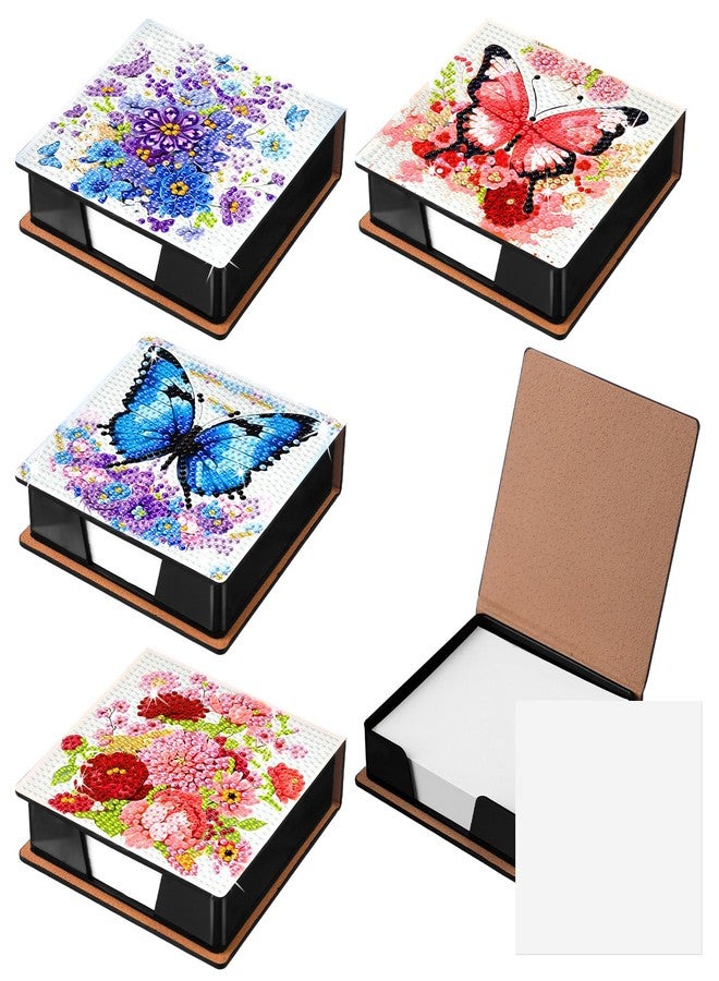 Saillong 4 Pcs Butterfly Diamond Painting Note Box Kit Flower Sticky Note Holders DIY Diamonds Art Storage Box with 160 Sticky Notes Painting Memo Pad for Office Supplies Desk Gifts - Image 1