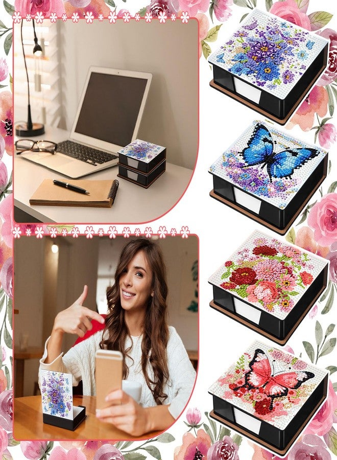 Saillong 4 Pcs Butterfly Diamond Painting Note Box Kit Flower Sticky Note Holders DIY Diamonds Art Storage Box with 160 Sticky Notes Painting Memo Pad for Office Supplies Desk Gifts - Image 3