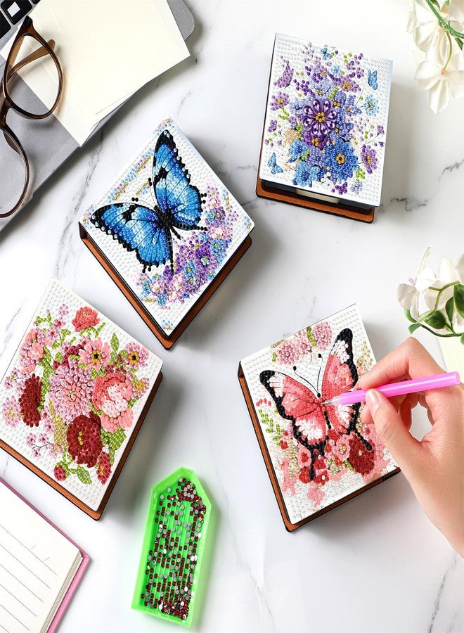 Saillong 4 Pcs Butterfly Diamond Painting Note Box Kit Flower Sticky Note Holders DIY Diamonds Art Storage Box with 160 Sticky Notes Painting Memo Pad for Office Supplies Desk Gifts - Image 2