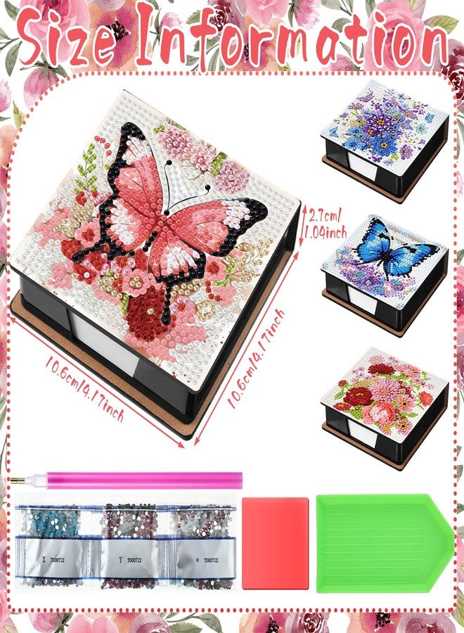 Saillong 4 Pcs Butterfly Diamond Painting Note Box Kit Flower Sticky Note Holders DIY Diamonds Art Storage Box with 160 Sticky Notes Painting Memo Pad for Office Supplies Desk Gifts - Image 4