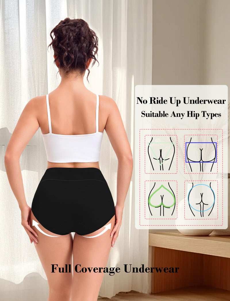 MISSWHO Black High Waisted Cotton Underwear Women, Tummy Control Briefs C Section Postpartum Ladies Panties Large, 5 Packs - Image 4