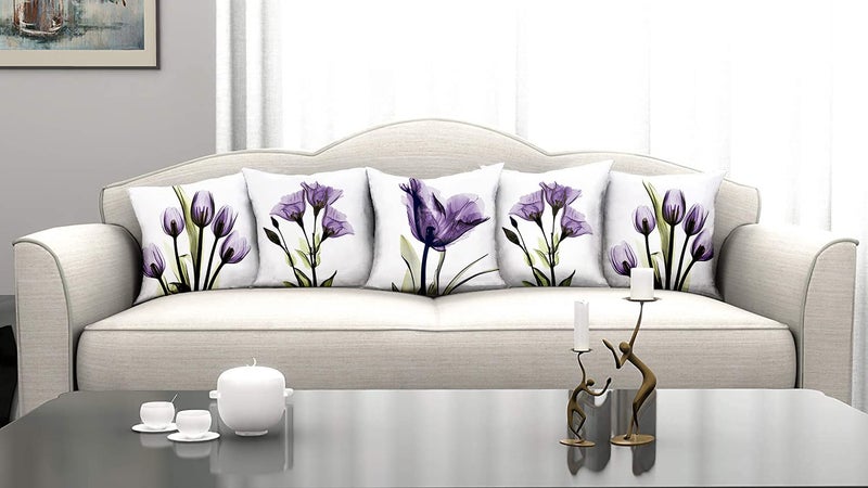 homewards Satin Digital Printed Cushion Covers 16x16 Inches Multicolour Set of 5 - Image 1