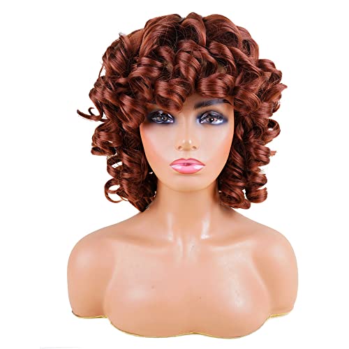 AIDUSA Big Curly Wigs for Black Women Synthetic Loose Curly Wigs with Bangs 14 Inch Auburn Brown Short Wigs Synthetic Hair Natural Wigs for Women Copper Auburn - Image 3