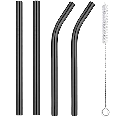 Vinaco Reusable Wide Mouth Straws  85  105 Stainless Steel Set of 4 with CleanerBrush Black Metal Straws forThicker Drinks