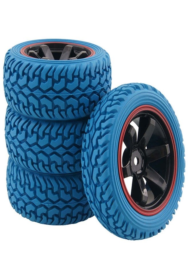 LAFEINA 1:10 Rally Car 75mm Rubber Tires and Wheel Rims for 1/10 Scale HSP 94123 HPI Kyosho Tamiya RC On Road Car(Blue) - Image 1