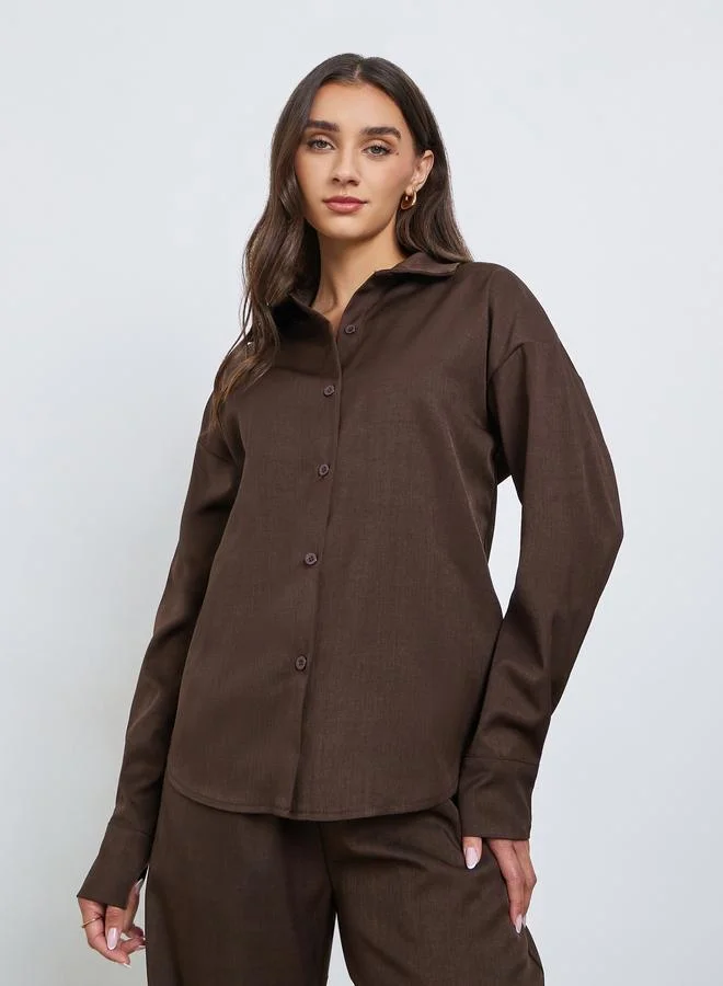 Styli Brown Relaxed Fit Shirt and Pants Co-ords