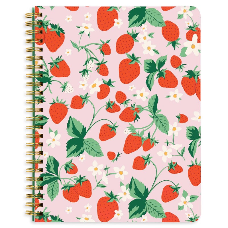 ban.do Rough Draft Mini Spiral Notebook with Saying, 8.5" x 6.75" with Pockets and 160 Lined Pages, Strawberry Fields - Image 1