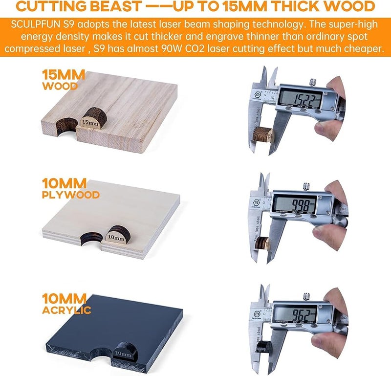 SCULPFUN S9 Laser Engraver, 90W Laser Cutter, Eye Protection, Compression Focus Laser Point, 15mm Wood Cut, for Wood Metal Jewelry DIY Design Model Nameplate Puzzle - Image 4