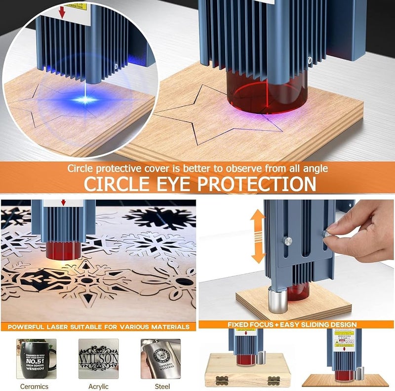 SCULPFUN S9 Laser Engraver, 90W Laser Cutter, Eye Protection, Compression Focus Laser Point, 15mm Wood Cut, for Wood Metal Jewelry DIY Design Model Nameplate Puzzle - Image 5