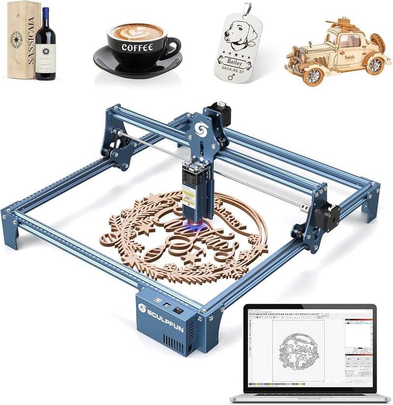 SCULPFUN S9 Laser Engraver, 90W Laser Cutter, Eye Protection, Compression Focus Laser Point, 15mm Wood Cut, for Wood Metal Jewelry DIY Design Model Nameplate Puzzle - Image 1
